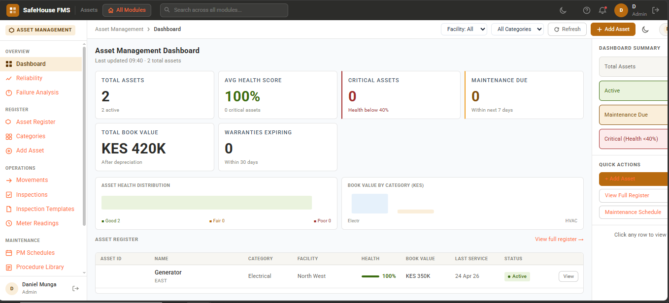SafePortal Assets Board Dashboard