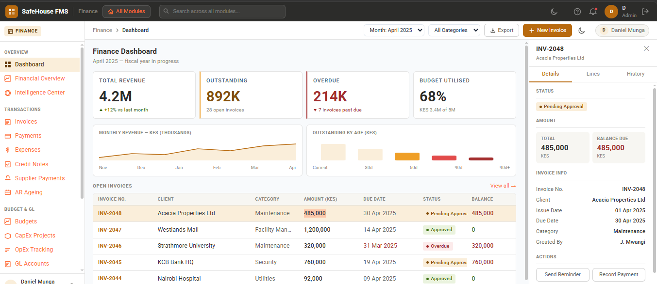 SafePortal Finance Board Dashboard