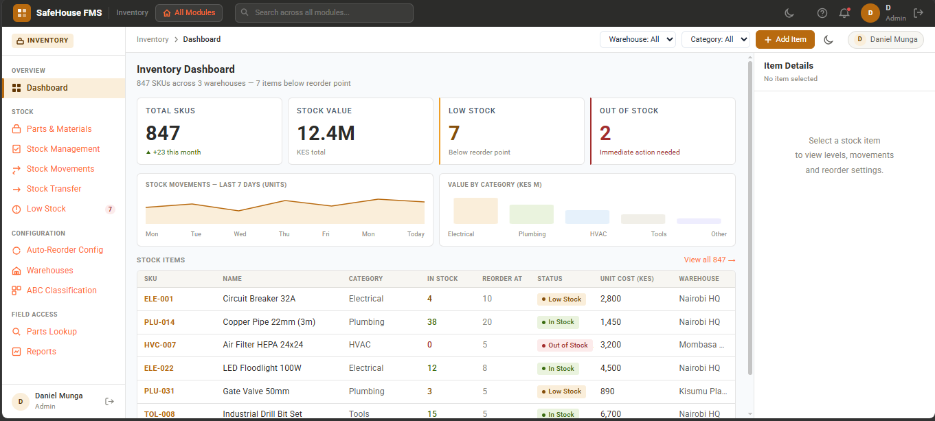 SafePortal Inventory Board Dashboard